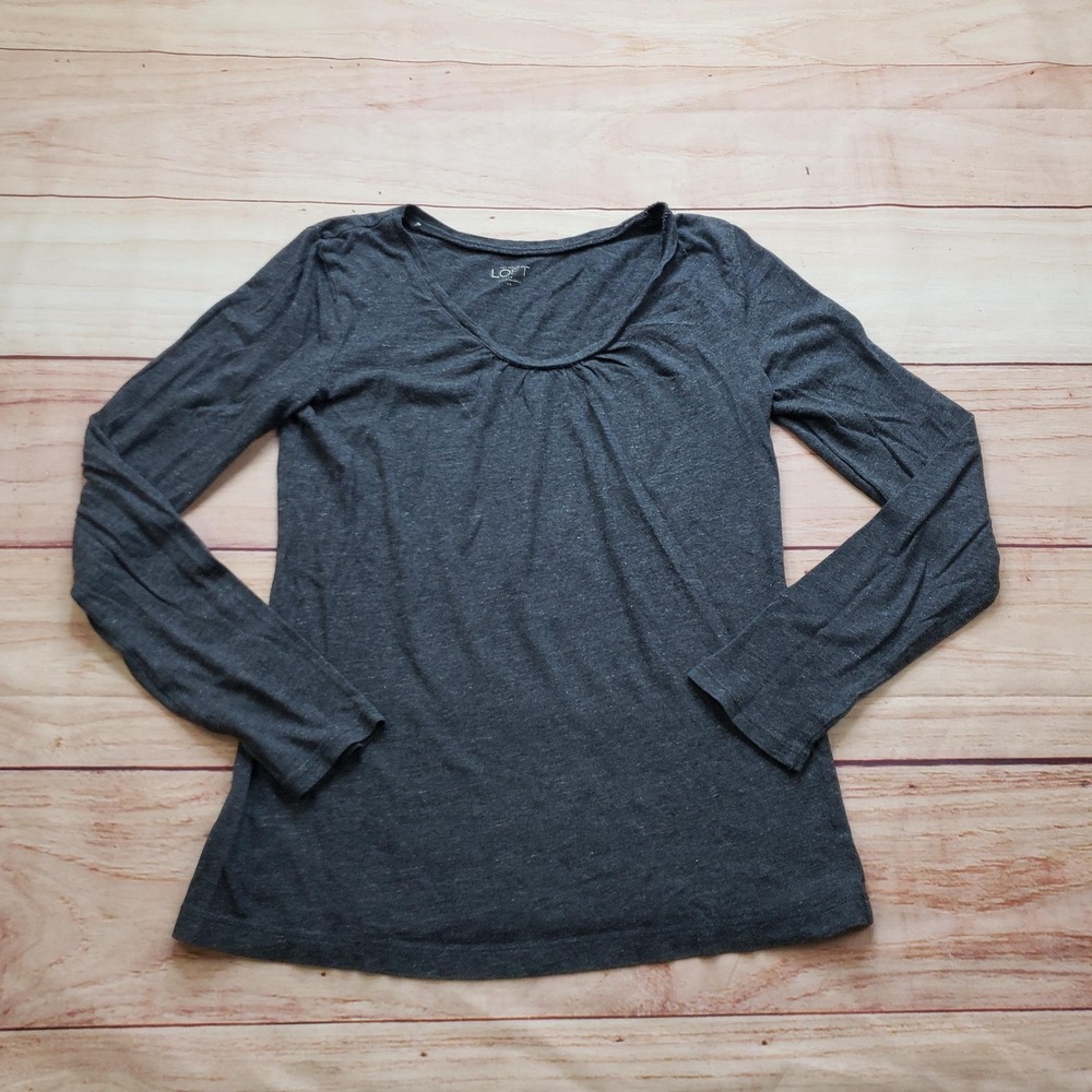 LOFT T-Shirt Womens XS Gray Modal Cotton Scoop Neck‎ Pleated Lightweight Casual